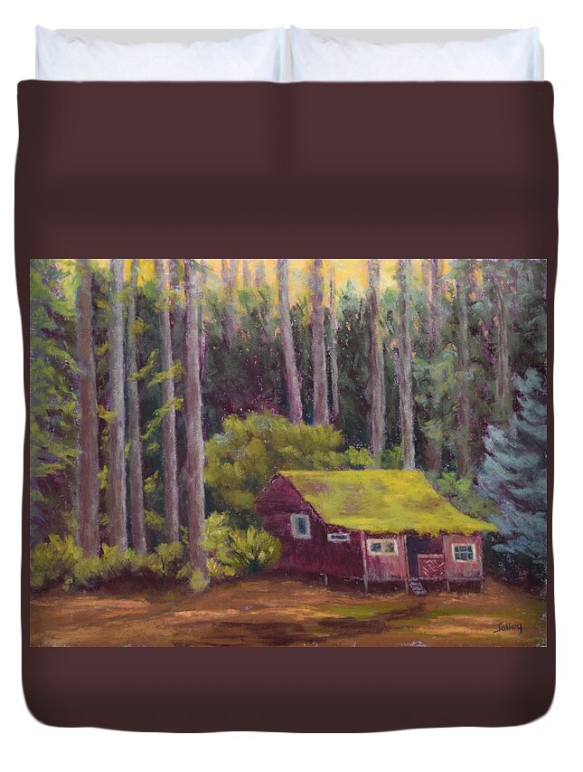 Cabin Duvet Cover featuring the painting Shady Grove by Nancy Jolley