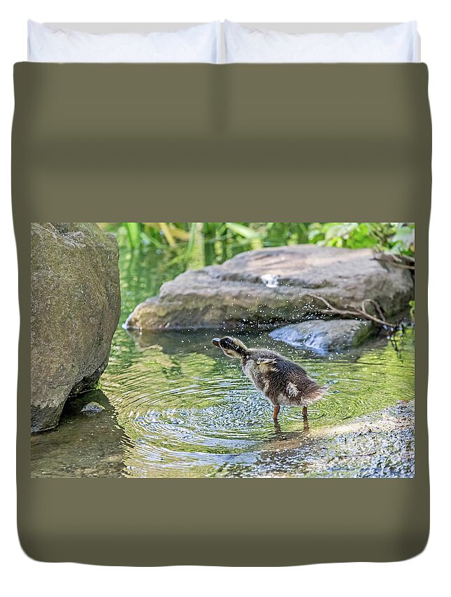 Mallard Duvet Cover featuring the photograph Shake It Off by Kate Brown