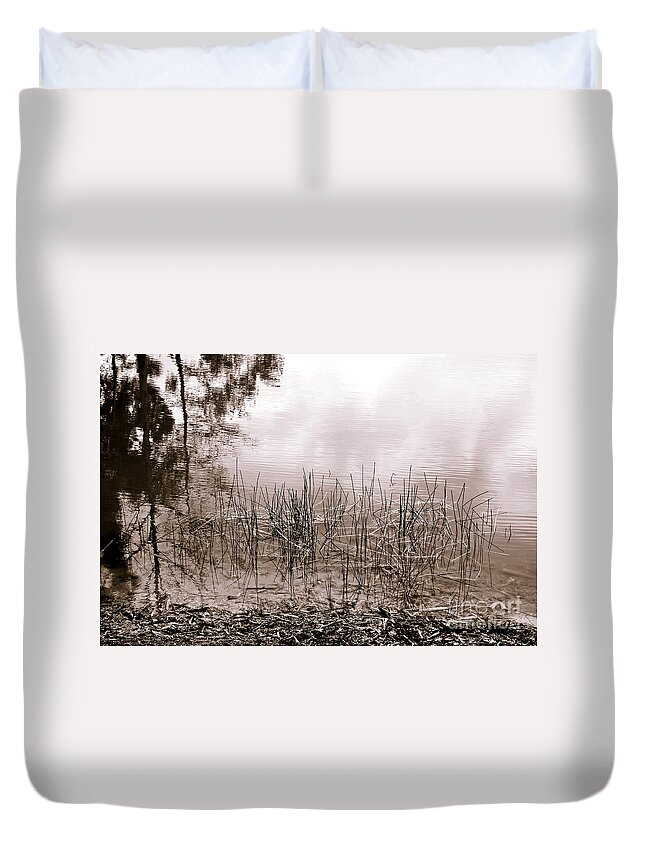 Sepia Duvet Cover featuring the photograph Shallow Basin by Lorenzo Cassina