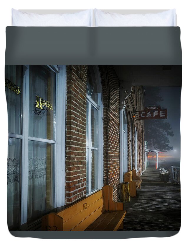 Night Duvet Cover featuring the photograph Shaniko Hotel and Cafe by Cat Connor
