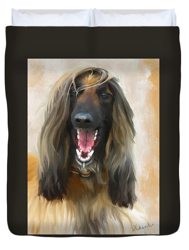 Afghan Hound Duvet Cover featuring the painting Sharing a Good Laugh by Diane Chandler