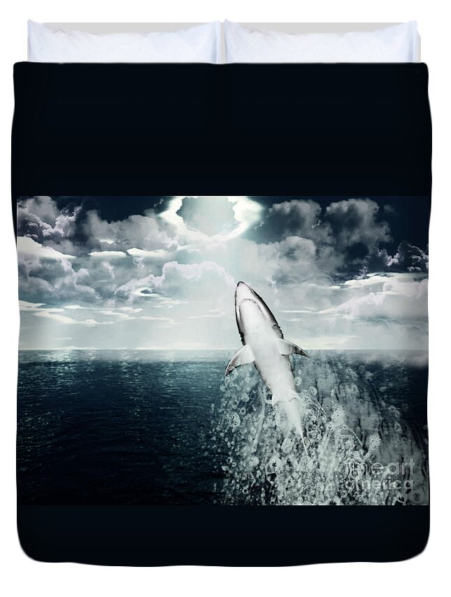 Shark Duvet Cover featuring the photograph Shark Watch by Digital Art Cafe