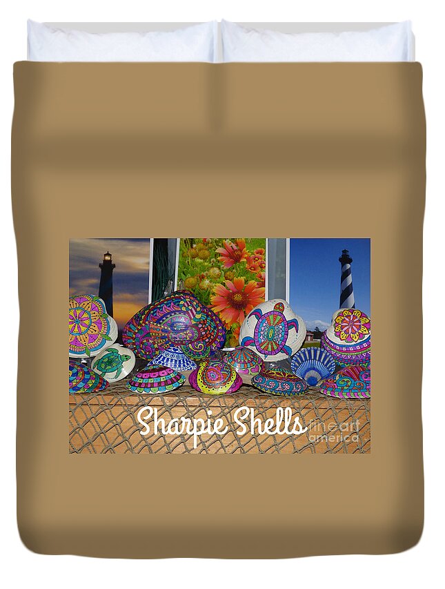 Shells Duvet Cover featuring the photograph Sharpie Shells Still Life by Jean Wright