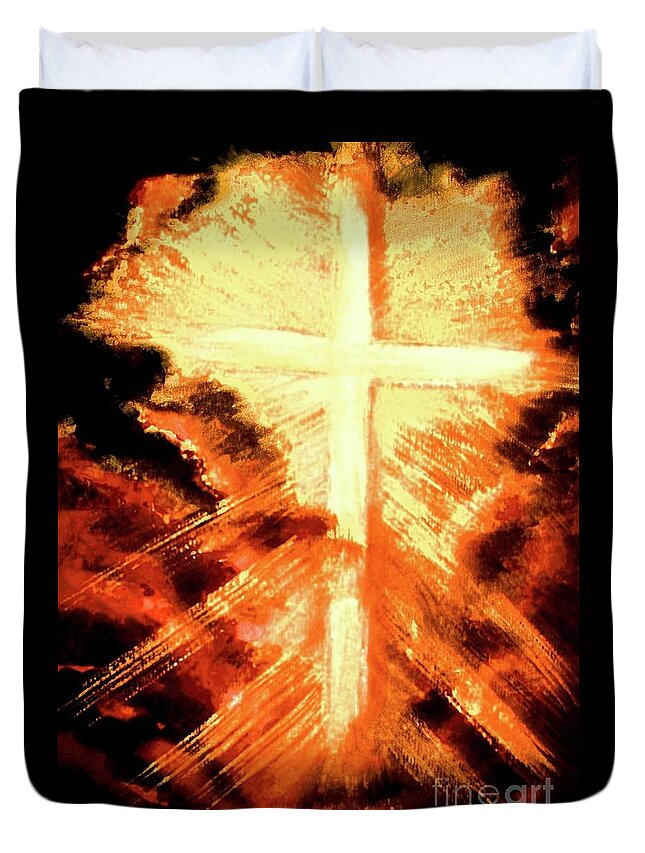 The Cross Duvet Cover featuring the painting Light Shattering Darkness by Hazel Holland