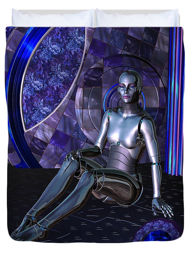 Robot Duvet Cover featuring the digital art Shebot Karrisiel by Judi Suni Hall
