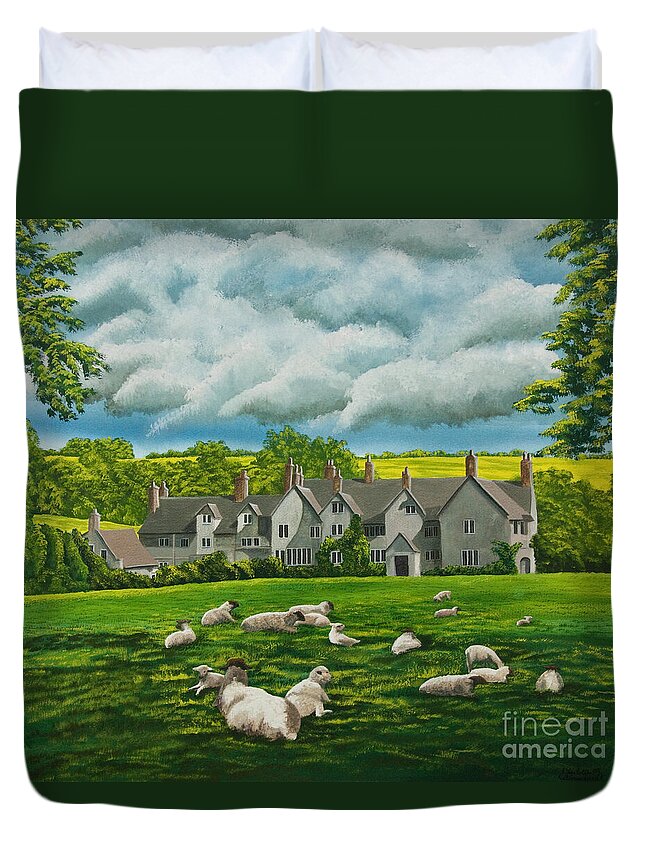 English Painting Duvet Cover featuring the painting Sheep in Repose by Charlotte Blanchard