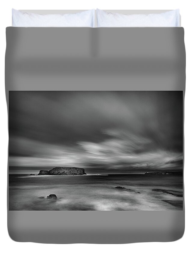 Sheep Duvet Cover featuring the photograph Sheep Island mono by Nigel R Bell