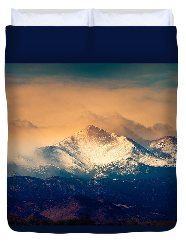 Longs Peak Duvet Cover featuring the photograph She'll Be Coming Around the Mountain by James BO Insogna
