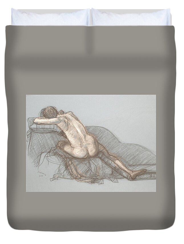 Realism Duvet Cover featuring the drawing Shelly Back View by Donelli DiMaria