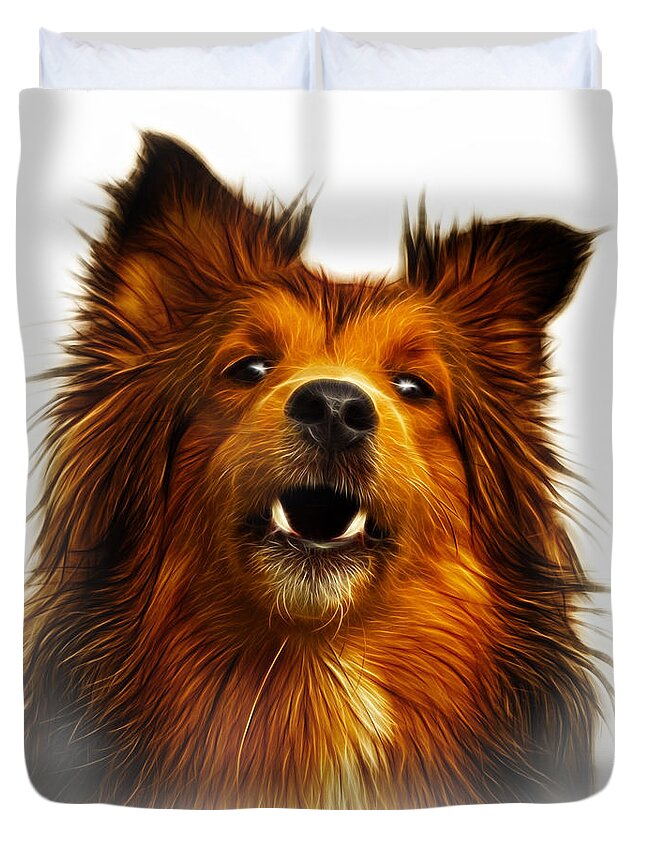 Sheltie Duvet Cover featuring the painting Sheltie Dog Art 0207 - WB by James Ahn