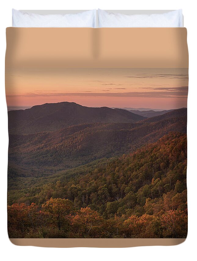 Autumn Duvet Cover featuring the photograph Shenandoah Sunrise by Jody Partin