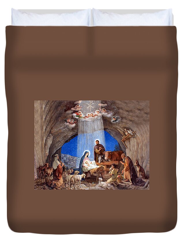 Photo Duvet Cover featuring the photograph Shepherds Field Nativity Painting by Munir Alawi