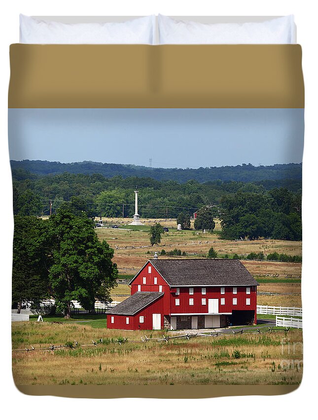 Gettysburg Battlefield Duvet Cover featuring the photograph Sherfy Farm Barn Gettysburg Battlefield by James Brunker