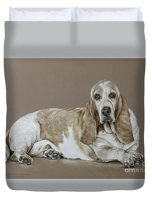 Dog Duvet Cover featuring the pastel Sherlock by Joni Beinborn