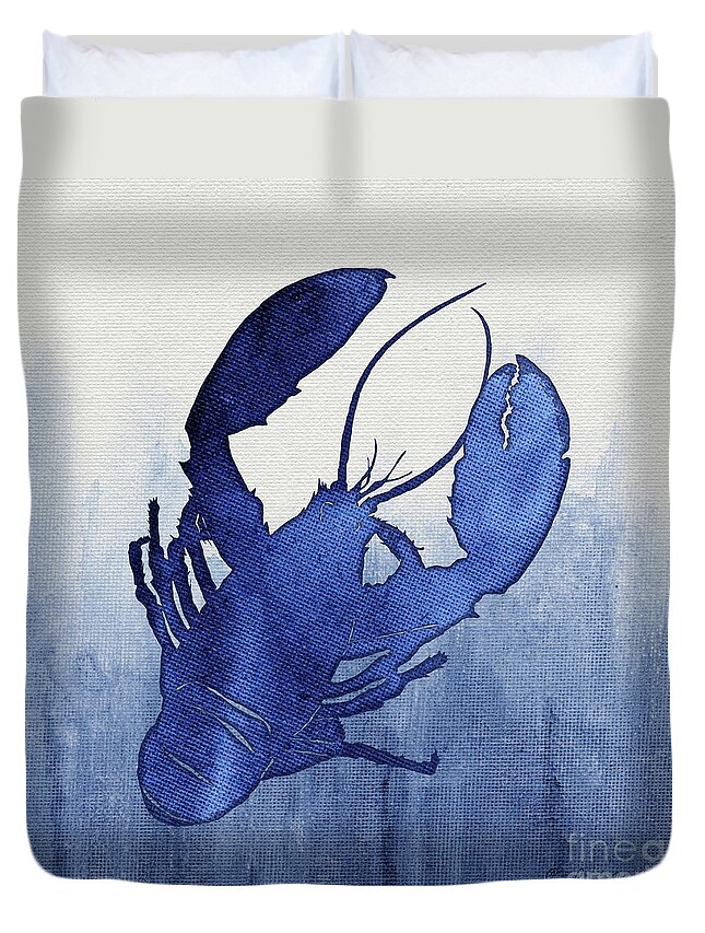Lobster Duvet Cover featuring the painting Shibori Blue 3 - Lobster over Indigo Ombre Wash by Audrey Jeanne Roberts