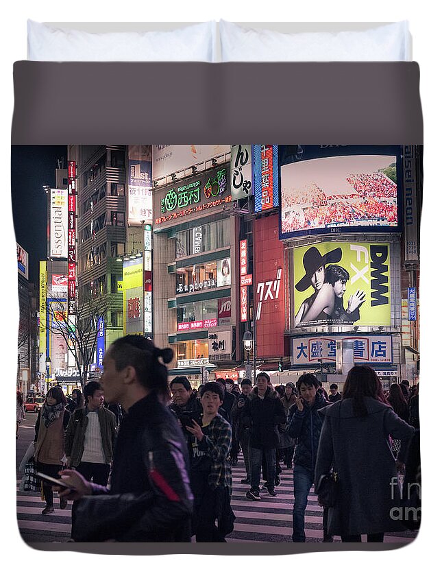 Shibuya Duvet Cover featuring the photograph Shibuya Crossing, Tokyo Japan 3 by Perry Rodriguez