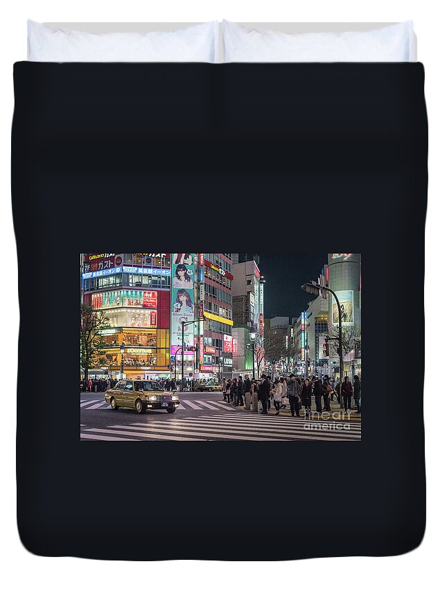 Shibuya Duvet Cover featuring the photograph Shibuya Crossing, Tokyo Japan by Perry Rodriguez