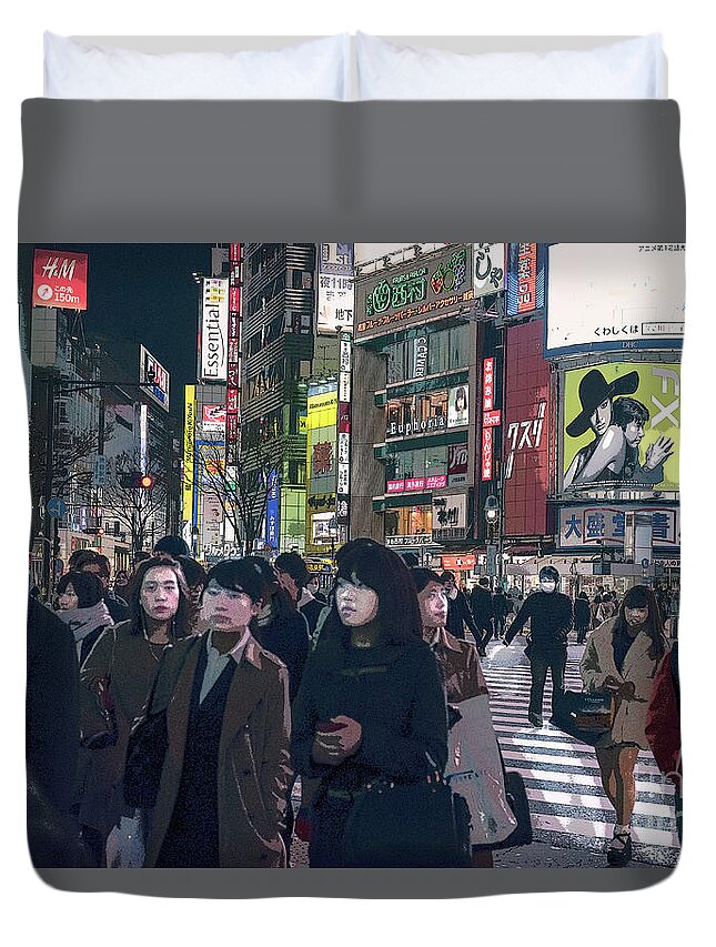 Shibuya Duvet Cover featuring the photograph Shibuya Crossing, Tokyo Japan Poster 2 by Perry Rodriguez