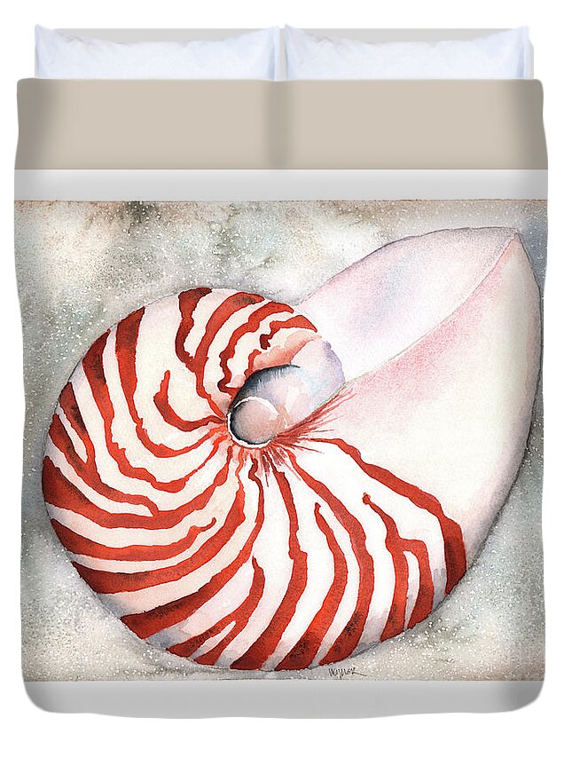 Nautilus Duvet Cover featuring the painting Shimmering Nautilus by Hilda Wagner