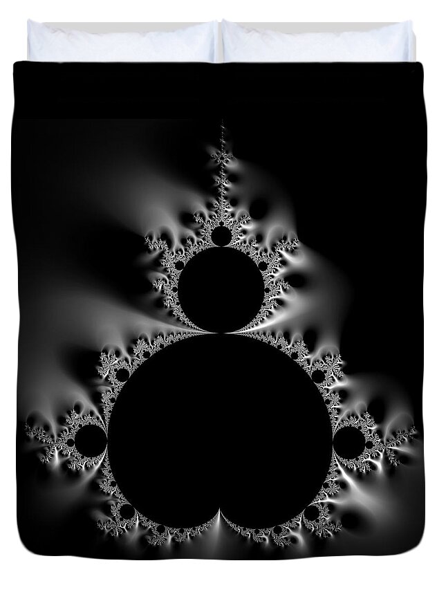 Mandelbrot Duvet Cover featuring the digital art Shiny cool Mandelbrot Set black and white by Matthias Hauser