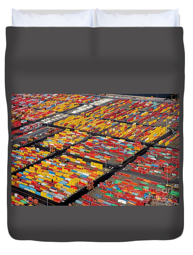 Heavy Industry Duvet Cover featuring the photograph Shipping Container Yard by Phil Degginger