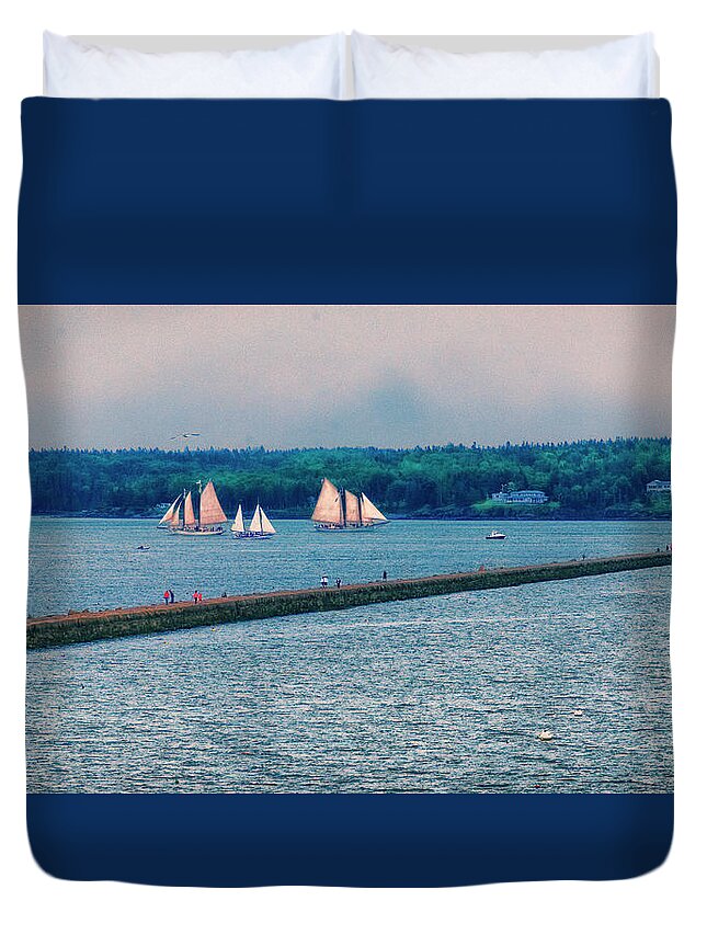 Maine Lobster Boats Duvet Cover featuring the photograph Ships By The SamOset by Tom Singleton