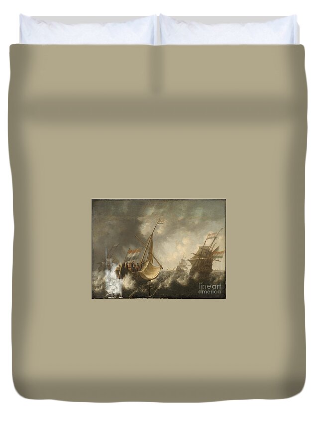Ships In A Storm Jacob Adriaensz. Bellevois (dutch Duvet Cover featuring the painting Ships in a Storm by MotionAge Designs