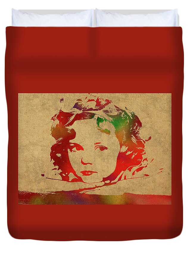 Shirley Temple Duvet Cover featuring the mixed media Shirley Temple Watercolor Portrait by Design Turnpike