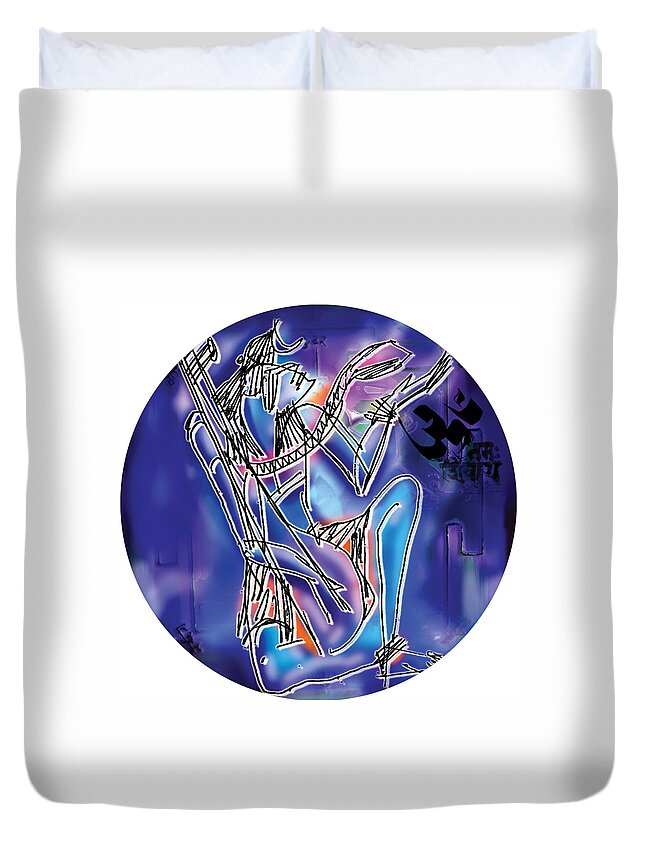 Music Duvet Cover featuring the painting Shiva playing Vina by Guruji Aruneshvar Paris Art Curator Katrin Suter