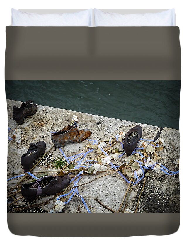 Danube Duvet Cover featuring the photograph Shoes, Roses and Ribbons by Pamela Newcomb
