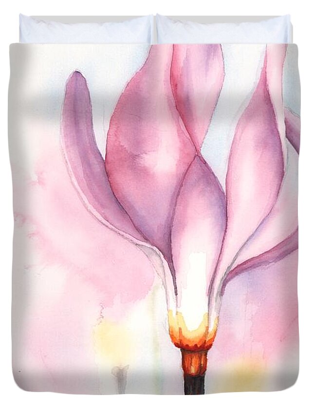 Dodecatheon Media Duvet Cover featuring the painting Shooting Stars by Hilda Wagner