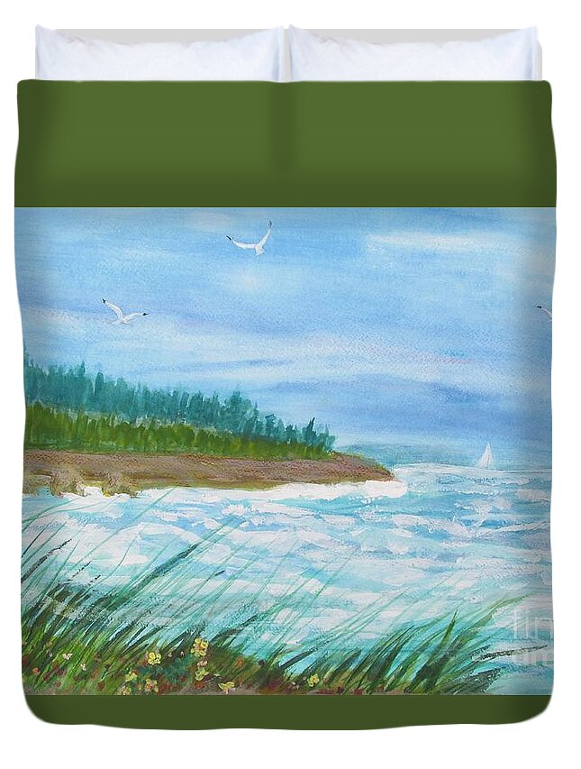 Seascape Duvet Cover featuring the painting Shore Line by Hal Newhouser
