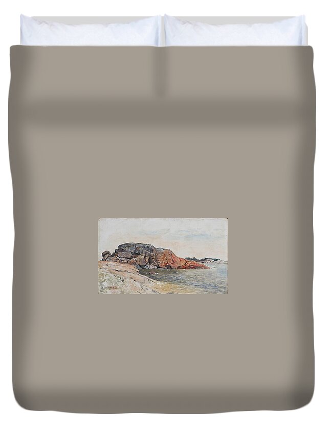 Johan Knutson Shore Stone Duvet Cover featuring the painting Shore stone by MotionAge Designs