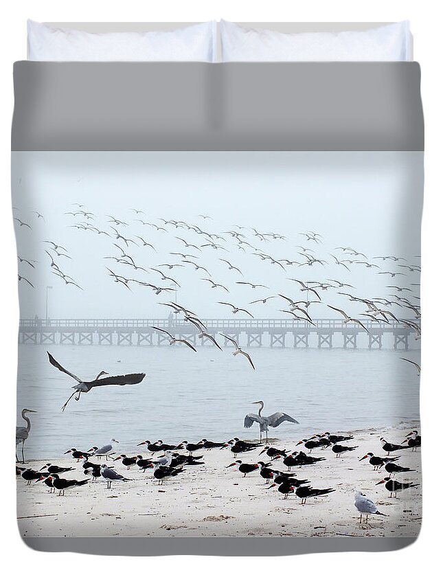 Shorebirds-flying Birds-at The Beach Duvet Cover featuring the photograph Shorebirds by Scott Cameron