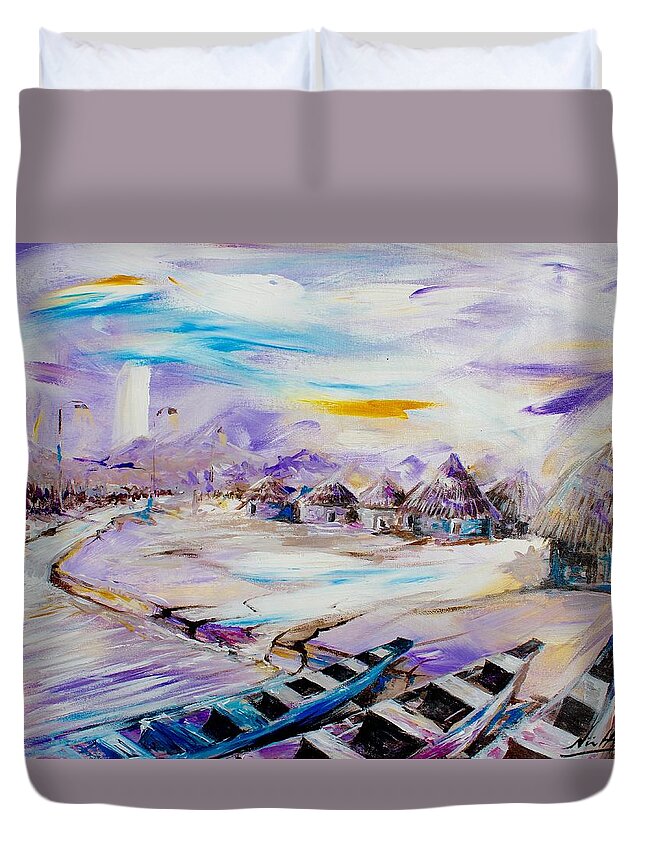 Nii Hylton Duvet Cover featuring the painting Shoreline by Nii Hylton