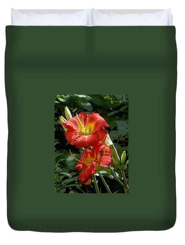 Red Duvet Cover featuring the photograph Sound the Trumpet Red Watercolor by Carolyn Jacob