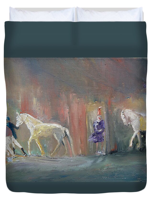 Horses Duvet Cover featuring the painting Showtime by Susan Esbensen