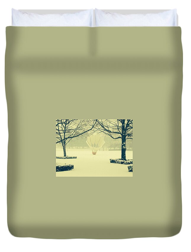 Nelson-atkins Duvet Cover featuring the photograph Shuttlecock in the Snow by Michael Oceanofwisdom Bidwell