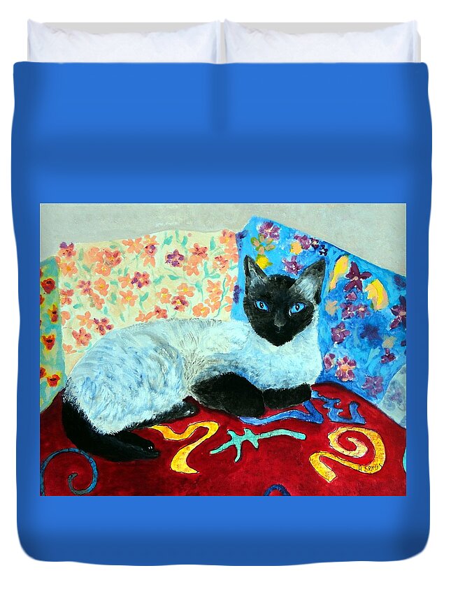 Siamese Duvet Cover featuring the painting Siamese cat by Anne Sands