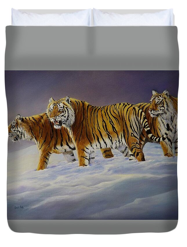 Tiger Duvet Cover featuring the painting Siberian Sunlight by Barry BLAKE