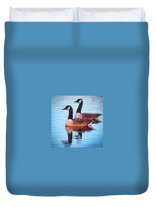 Geese Duvet Cover featuring the photograph Side by Side by Shawn M Greener