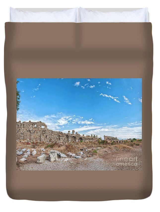 Ruins Duvet Cover featuring the photograph Side City Wall by Antony McAulay