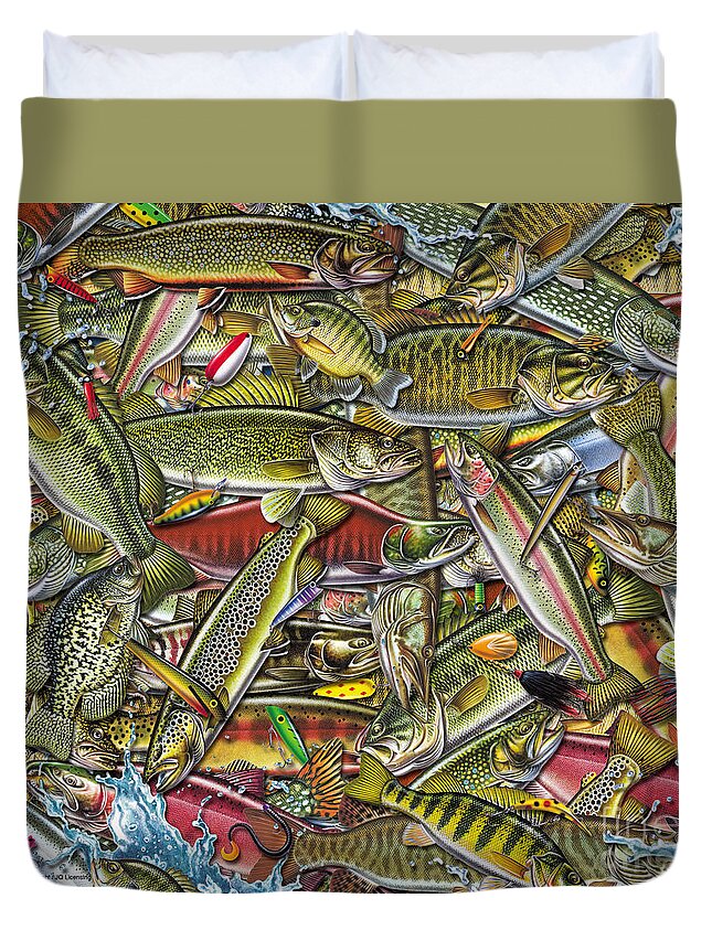 Jon Q Wright Duvet Cover featuring the painting Side Fish Collage by JQ Licensing