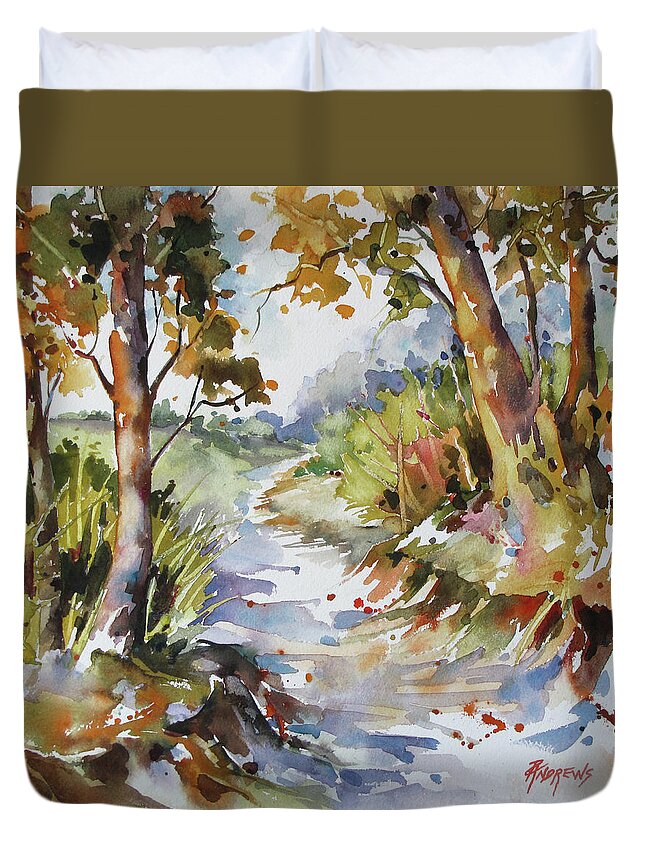 Landscape Duvet Cover featuring the painting Side Track by Rae Andrews