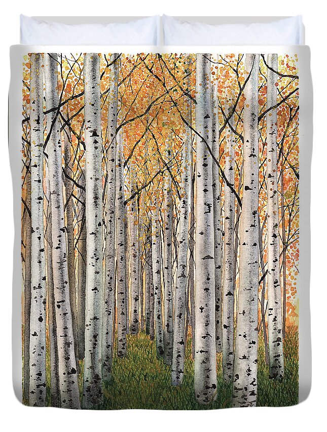 Forest Duvet Cover featuring the painting Sierra Aspens by Hilda Wagner