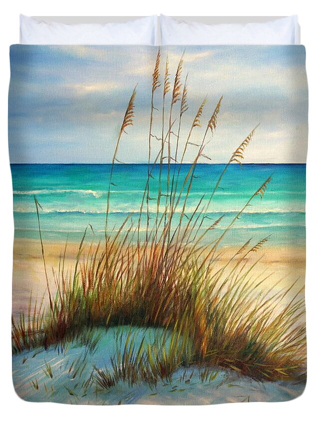 Siesta Key Beach Duvet Cover featuring the painting Siesta Key Beach Dunes by Gabriela Valencia
