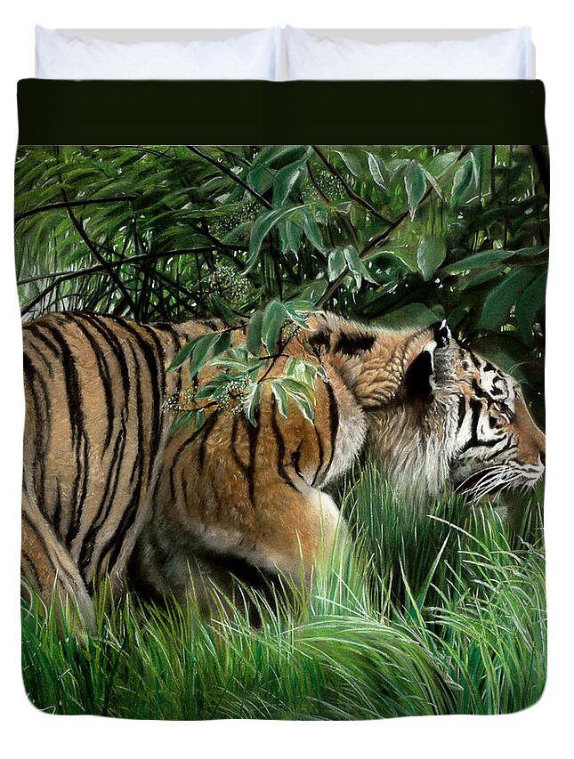 Bengal Tiger Duvet Cover featuring the painting Silent Intention by David Vincenzi