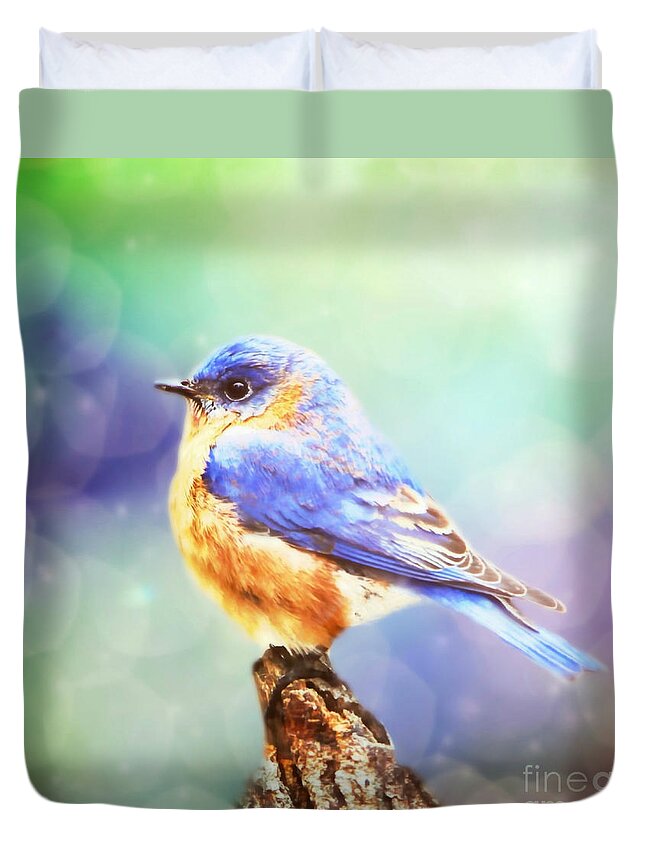 Bluebird Duvet Cover featuring the mixed media Silent Reverie by Tina LeCour