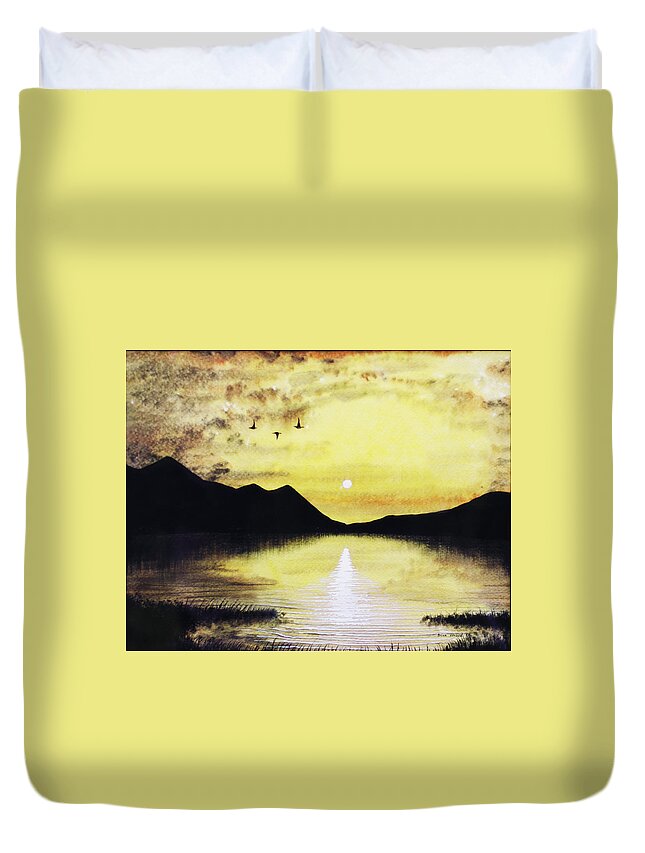 2d Duvet Cover featuring the painting Silhouette Lagoon by Brian Wallace