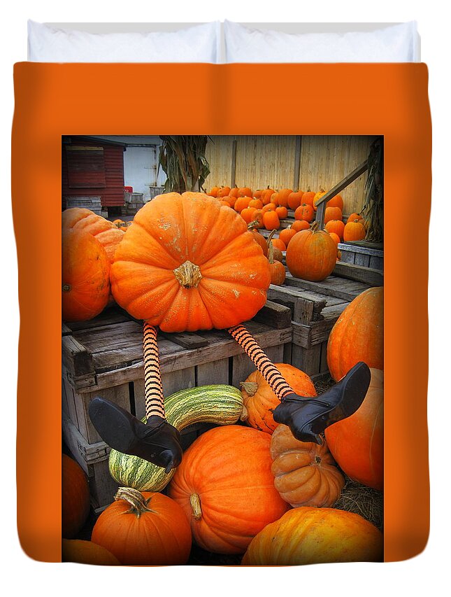 Fall Humor Duvet Cover featuring the photograph Silly Pumpkin by Suzanne DeGeorge